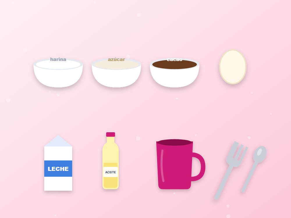 Ingredientes para hacer bizcocho de chocolate en taza (microondas)