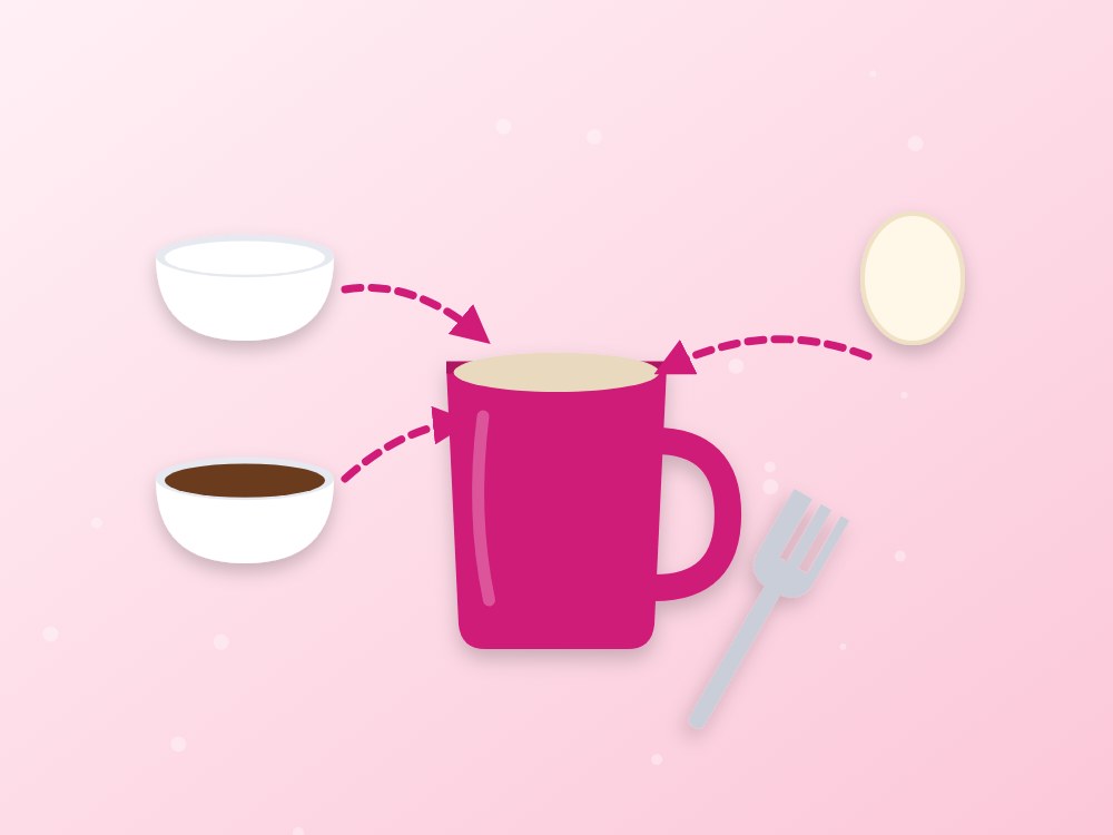 Bizcocho de chocolate en taza (microondas): ilustración de los pasos 1 y 2