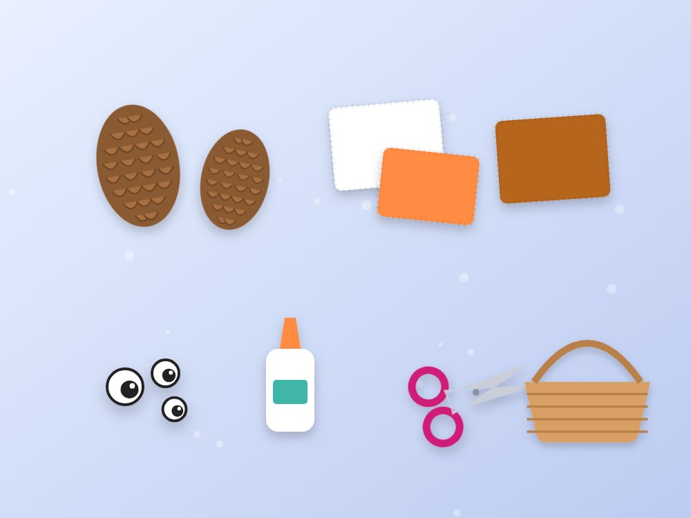 Materiales para hacer búhos con piñas