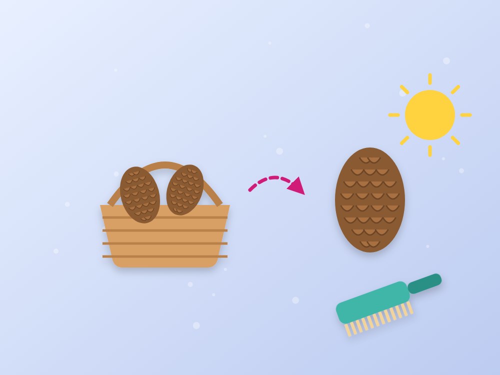 Búhos con piñas: ilustración de los pasos 1 y 2
