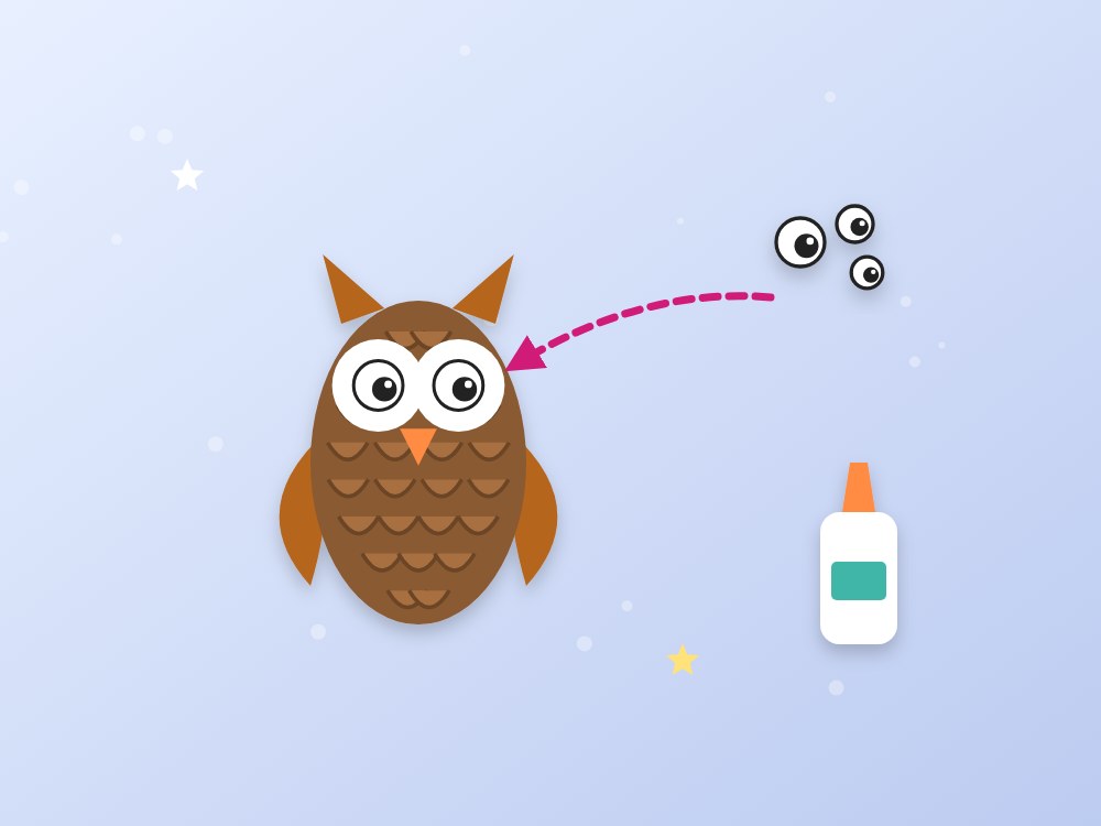 Búhos con piñas: ilustración de los pasos 5 y 6