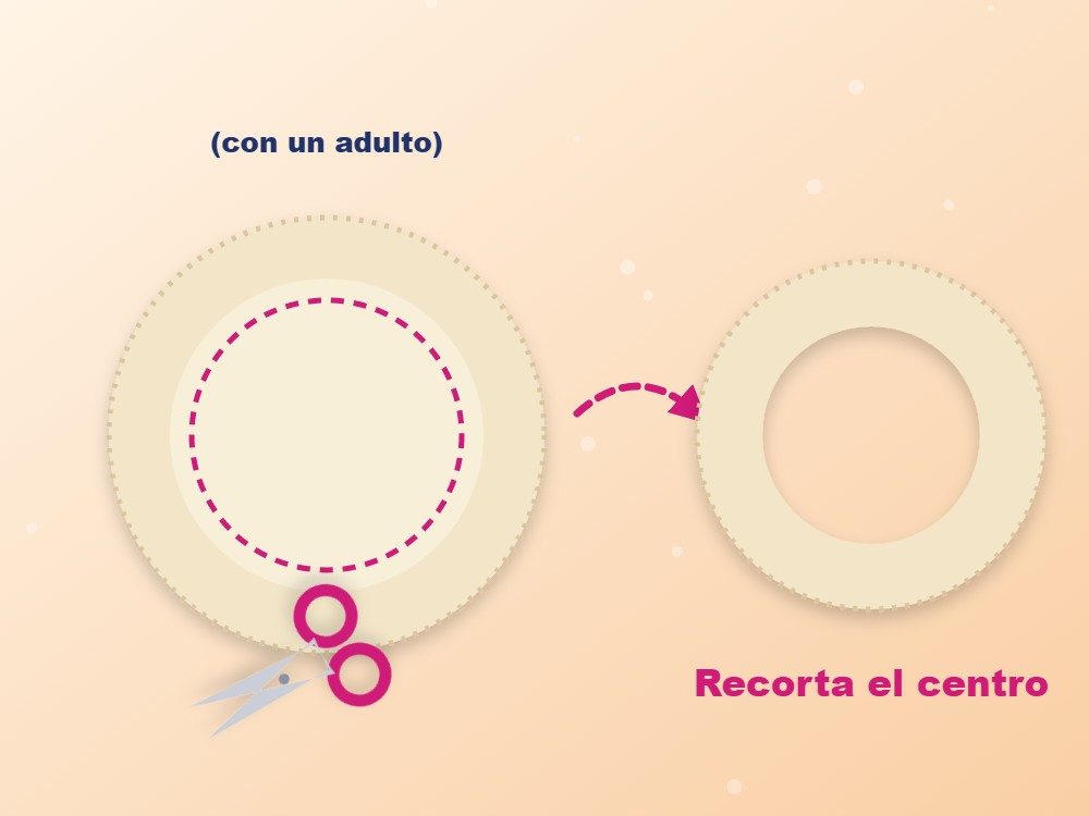 Corona de otoño con plato de cartón: ilustración de los pasos 1 y 2