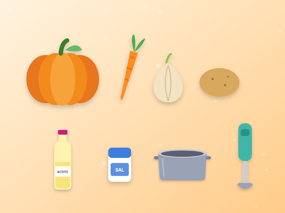 Ingredientes para hacer crema de calabaza suave para niños