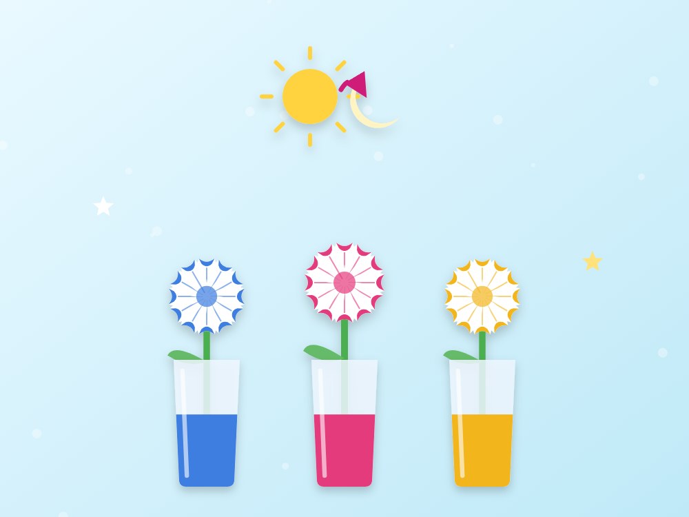 Flores que cambian de color: ilustración de los pasos 5 y 6