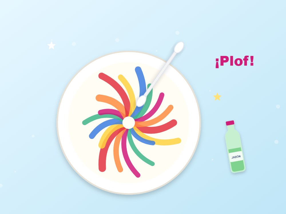 Leche mágica de colores: ilustración de los pasos 5 y 6