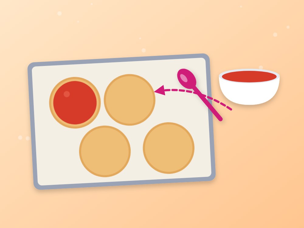 Mini pizzas fantasma para Halloween: ilustración de los pasos 1 y 2