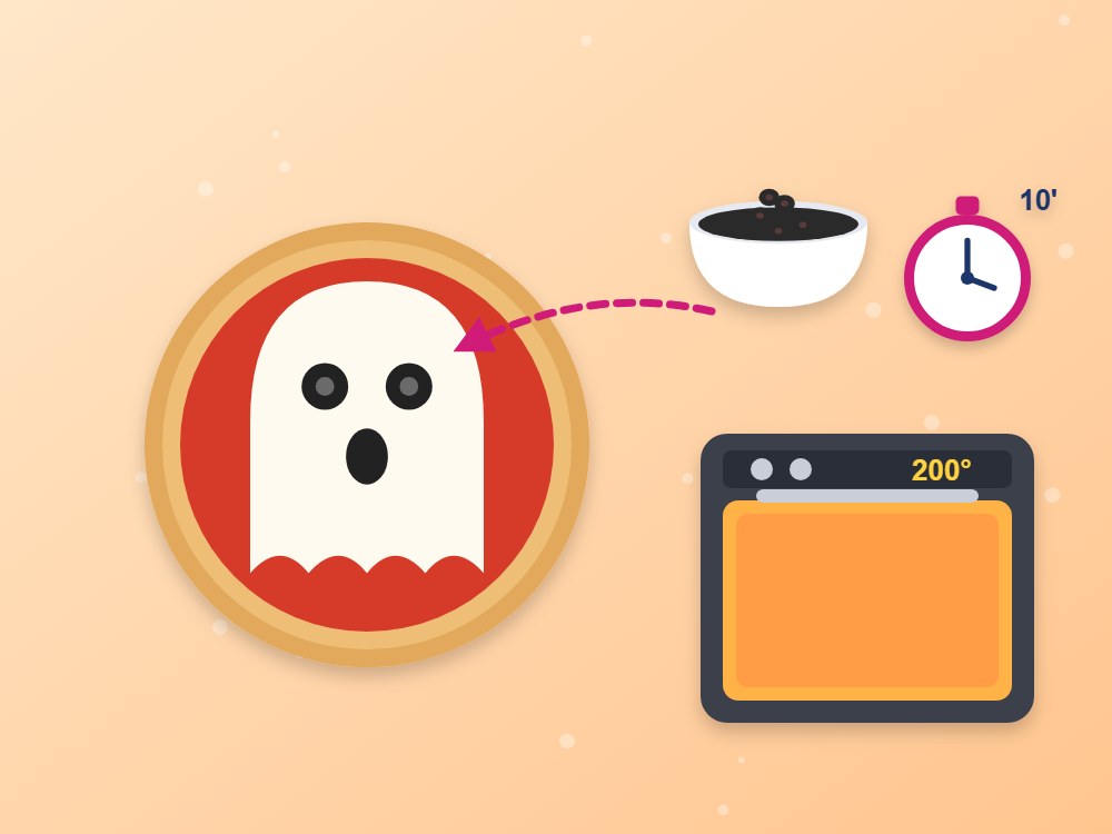 Mini pizzas fantasma para Halloween: ilustración de los pasos 5 y 6