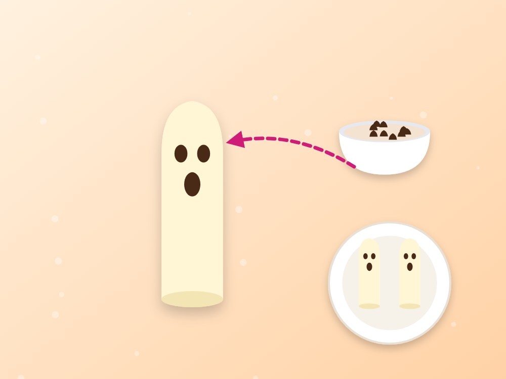 Plátanos fantasma y mandarinas calabaza: ilustración de los pasos 3 y 4