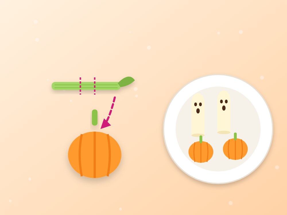 Plátanos fantasma y mandarinas calabaza: ilustración de los pasos 5 y 6