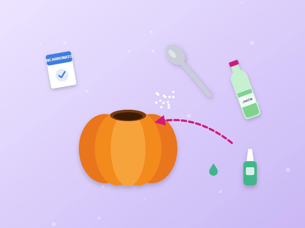 Calabaza volcán: el experimento de Halloween: ilustración de los pasos 3 y 4